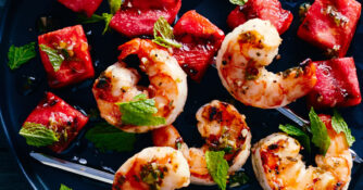 Grilled Watermelon and Shrimp Skewers