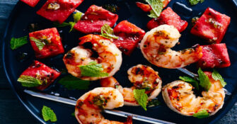Grilled Watermelon and Shrimp Skewers