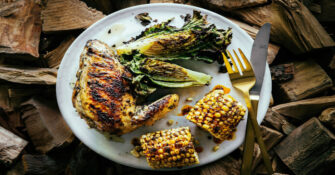 Chicken with Spicy Corn on the Cob and Grilled Lettuces