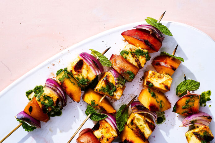 Paneer Tikka Peach Mint Skewers